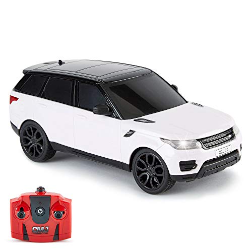 CMJ RC CARS Range Rover Sport Offiziell Lizenziertes ferngesteuertes Auto 1:24 mit funktionierenden LED-Lichtern, funkgesteuerter Supersportwagen (Weiß)
