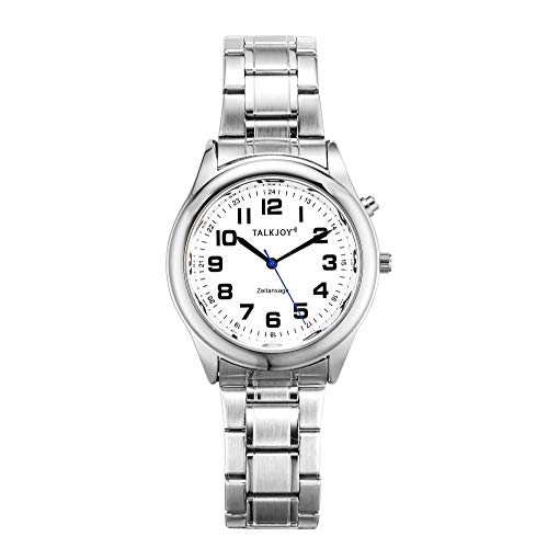 PROFI Sprechende Armbanduhr Z-Armband SILBER Uhr Senioren Blindenuhr Zeitansage Kalender (40mm Herrenuhr)