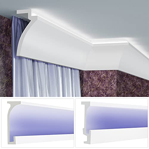 LED Vorhangblende aus PU - Indirekte Beleuchtung mit Stuckleisten, leicht & lichtundurchlässig - (28 Meter KF801) Vorhang Blende für Gardinenstangen