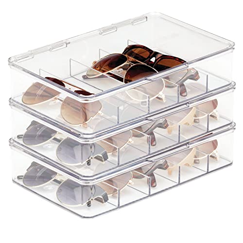 mDesign Aufbewahrungsbox für Brillen – Stapelbox mit 5 Fächern aus Kunststoff – Sortierbox mit Deckel für Sonnenbrillen, Lesebrillen und Sehhilfen – 3er-Set – durchsichtig