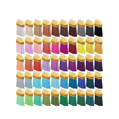 Lckiioy 250 Stück Schlüsselbund Quasten Bulk Farbige Leder Quaste Anhänger für DIY Schlüsselbund und, 50 Farben