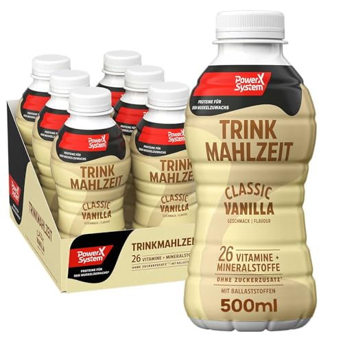Power System Trinkmahlzeit Classic Vanilla 6 x 500ml leckere Mahlzeitenersatz, 33g Protein, 26 Vitamine + Mineralstoffe inkl. 1,50€ Pfand