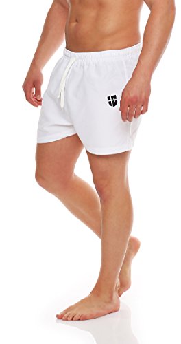 Gennadi Hoppe Herren Badeshorts kurz Badehose Strand Shorts Boardshorts, H6535 weiß XS