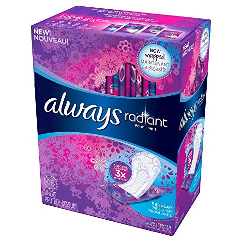 Always, Radiant Pantiliners, Regular, Unscented, 48 Count by Always