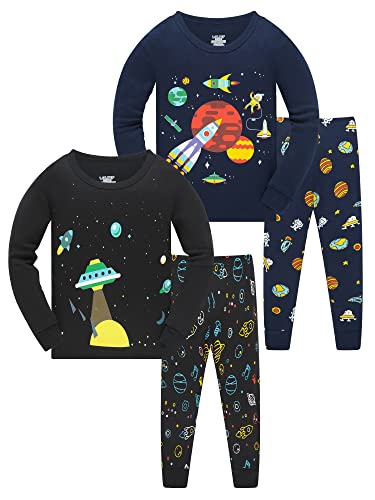 LOLPIP Jungen Pyjamas Rocket Space Printed Sleepwear 100% Baumwolle Pyjamas für Kinder Langarm 4 Stücke Set 6-7 Jahre PJs
