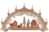 Sigro Vogtland Souvenir 10 Flame Premium Bögen mit Forest Village und Holz Menschen Fensteraufkleber, beige, 38 x 57 x 9 cm