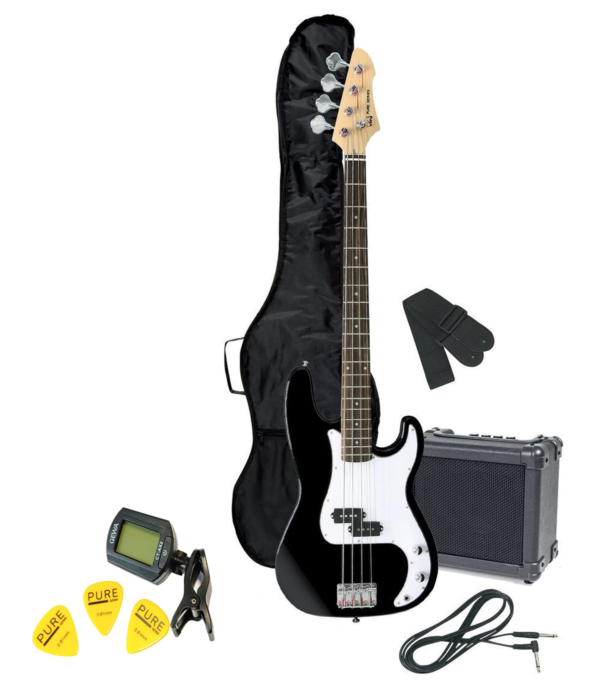 GEWA E-Bass Pack schwarz RCB-100 inkl. Verstärker, Tasche, Tuner, Gurt, Kabel, Plektren - PS502570 - ***NEU***