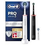 Oral-B Pro 3 3900 Elektrische Zahnbürste/Electric Toothbrush, Doppelpack & 3 Aufsteckbürsten, mit 3 Putzmodi und visueller 360° Andruckkontrolle für Zahnpflege, Geschenk Mann/Frau, weiß/schwarz