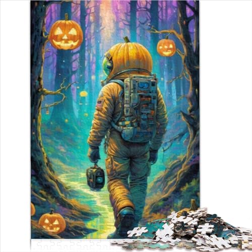 Halloween-Astronauten-Puzzle, Kunstpuzzle für Erwachsene, 1000 Teile, Holzpuzzle, geeignet für Erwachsene und Jugendliche ab 12 Jahren, pädagogische Herausforderung (50 x 75 cm)