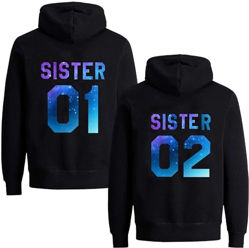 Best Friends Damen Sister Pullover Hoodie Für Zwei Mädchen Beste Freunde BFF (Sister 01, Starry Night Schwarz S)