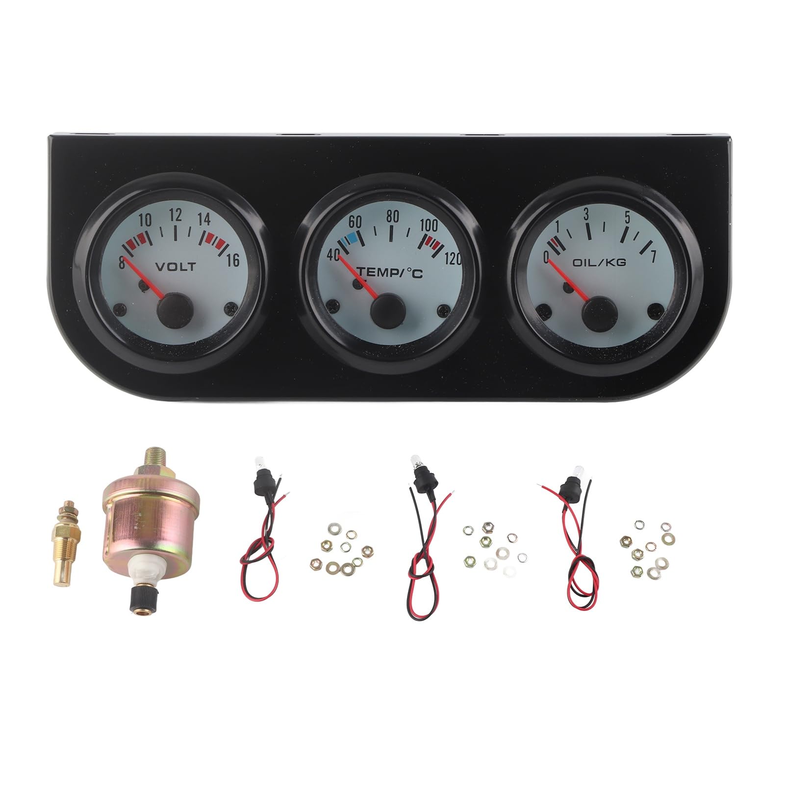 Öldruckanzeige - Dreifach-Manometer-Set Universal-Wassertemperaturmesser Dreifach-Cluster-Auto-Voltmeter-Messger?T-Kit Volt + ?Ldruckmesser 52 Mm Instrument