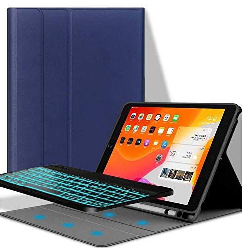 YGoal Tastatur Hülle für Mini, [Deutsches QWERTZ] [7 Colors Backlit] Ultradünn PU Leder Schutzhülle mit drahtloser Tastatur für Mini 7.9 Inch (Blau)