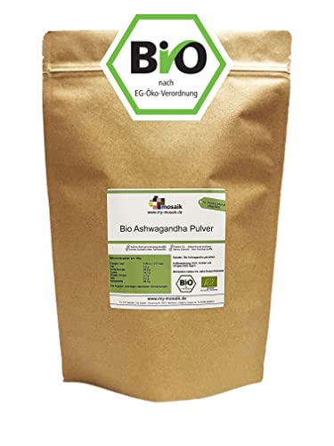 Ashwagandha Pulver Bio Premium Qualität - fein gemahlene Ashwagandhawurzel aus Indien - 100% naturrein, ohne Zusatzstoffe - ideal zur Zugabe in Smoothies, Säfte, Goldene Milch etc. (1000g)