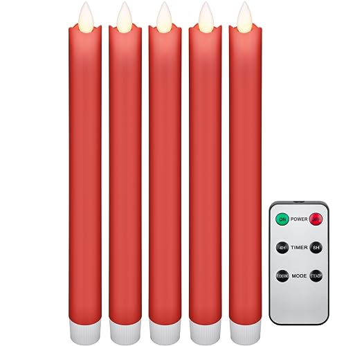 Goobay 53943 5er Set Kabellose LED Echtwachs-Stabkerzen, Tafelkerzen - mit Fernbedienung, Timerfunktion, kabellos, rot