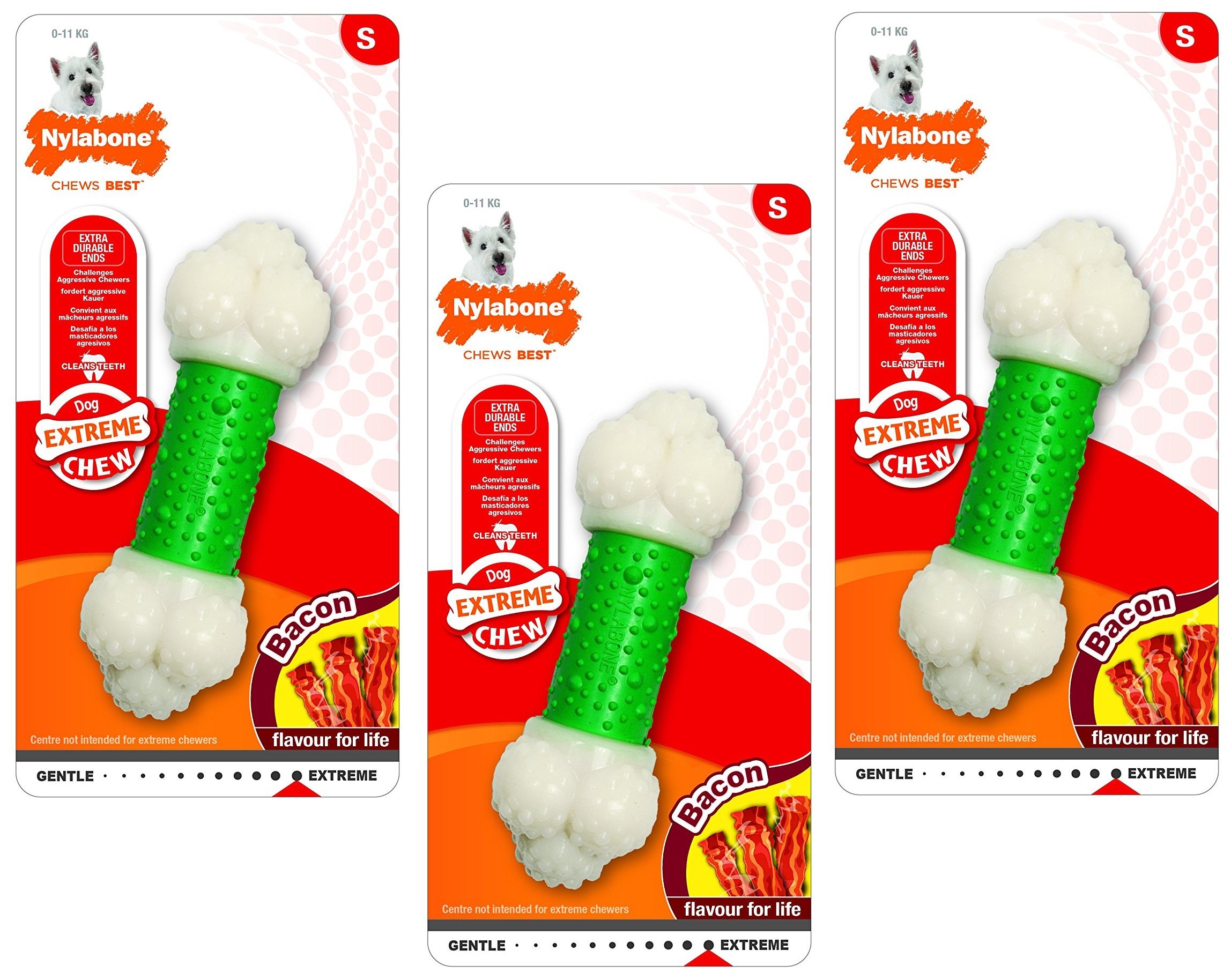 Nylabone Dura Kauknochen mit Speck-Geschmack, Größe Regular, 3 Stück