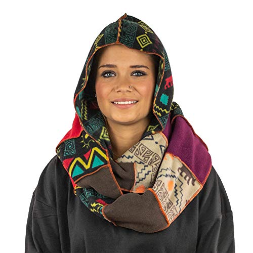KUNST UND MAGIE Damen Kapuzenschal Loop aus Fleece, Farbe:Mehrfarbig