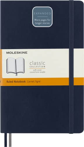 Moleskine - Klassisches Notizbuch, Linierte Seiten, Softcover und elastischer Verschluss, Größe 13 x 21 cm, Farbe Saphir Blau, 400 Seiten (CARNET CLASSIQUE COUV SOUPLE)