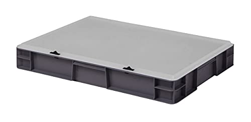 Design Eurobox Stapelbox Lagerbehälter Kunststoffbox in 5 Farben und 16 Größen mit transparentem Deckel (matt) (grau, 60x40x8 cm)