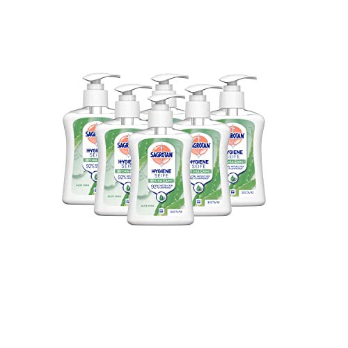 Sagrotan Handseife Aloe Vera – Hygienische Flüssigseife – 6 x 250 ml Seifenspender