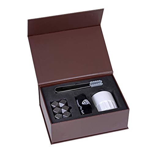 GRÄWE Whiskey-Steine Set aus Marmor - Geschenk-Box mit 6 Kühlsteinen, Stoffbeutel, Zange und Marmorbehälter