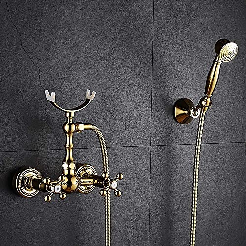 Wasserhähne, galvanisiertes Gold, einfacher Duschanzug im europäischen Stil, nehmen Sie eine Dusche, Dusche, Wand-Wasserhahn, Badewanne, Duschanzug, Bronze, kalte Wärme, Wasserhähne, Telefo