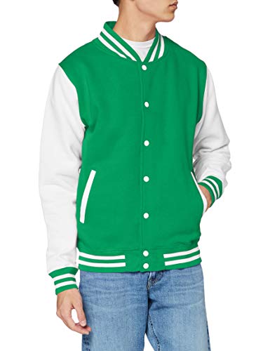 Just Hoods by AWDis Herren Jacke Varsity Jacket, Multicoloured (Kelly Green/White), M