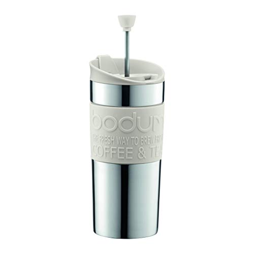 Bodum TRAVEL PRESS Kaffeebereiter (French Press System, Doppelwandig, 0,35 liters) cremefarben