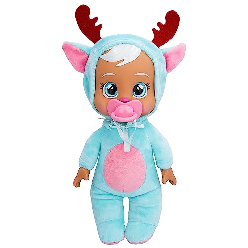 Cry Babies Tiny Cuddles Christmas Eve – 22,9 cm Babypuppen, Cries Real Tears, Blue and Pin Rentier-Themed Pyjama
