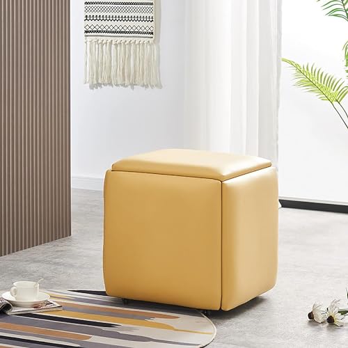 5-in-1-Sitzwürfelstuhl – stapelbare Hocker mit klappbaren Fußstützen auf Rollen – vielseitiges Wohn- und Esszimmermöbel-Set mit Kunstledersitzen, J, 35 x 35 x 35 cm