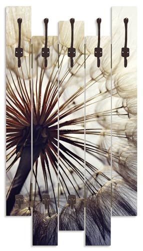 ARTLAND Wandgarderobe Holz mit 8 Haken 63x114 cm Design Garderobe Paneel mit Motiv Blumen Pusteblume Botanik Blüten Modern Kunst Sommer Natur T4RE