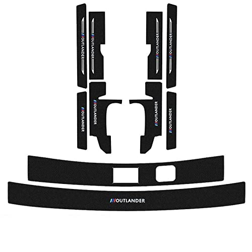 ENFILY Auto-Karbonfaser-Einstiegsleisten-Schutz + Rückschutzplatte für Mitsubishi Outlander Samurai 2013-2021, Willkommens-Pedal, Scheuerschutz, rutschfest, Auto-Styling-Dekoration