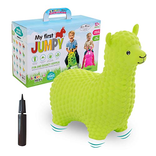 GERARDO'S Toys Hüpftier Hüpfball Alpaka Grün - Hüpftiere ab 1 Jahr und ab 2 Jahre - Aufblasbare Tiere Spielzeug Draussen oder Drinnen für Kleinkinder ab 12 Monaten
