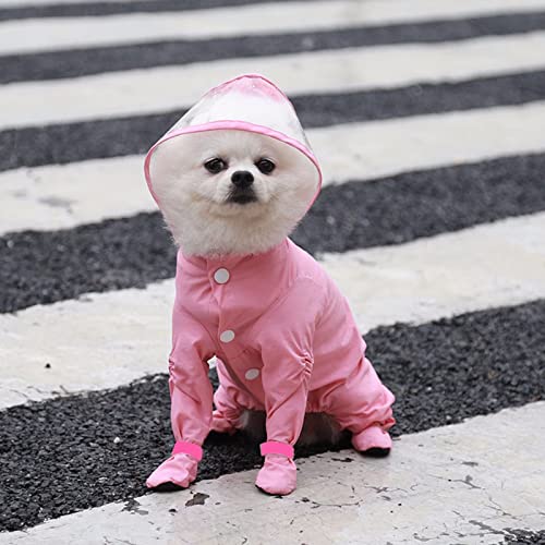 Pet Dog Full-Cover Dog Raincoat One-Piece Hooded Waterproof Rainboot Clothes for Costume Outdoor Puppy Jumpsuit Pet Raining Coat Pink