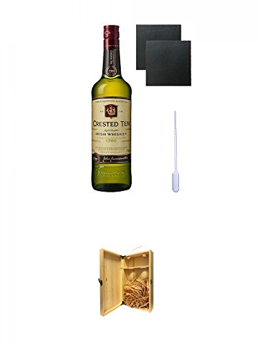 Jameson Crested Ten Irish Whiskey 0,7 Liter + 2 Glencairn Gläser + 1a Whisky Holzbox für 2 Flaschen mit Hakenverschluss