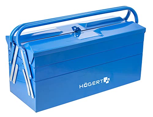 Högert Technik – Werkzeugkasten aus Metall für Werkzeug und Kleinteile - Werkzeugbox/Werkzeugkoffer - 50cmX20.5cmX29.cm - Box mit vollständig zugänglichen Fächern - stabiler Koffer