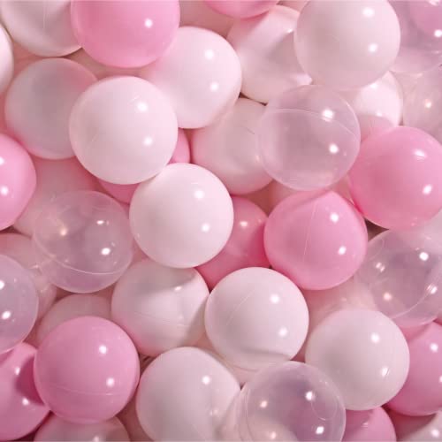 MEOWBABY 50 ∅ 7Cm Kinder Bälle Spielbälle Für Bällebad Baby Plastikbälle Made In EU Pastellrosa/Weiß/Transparent