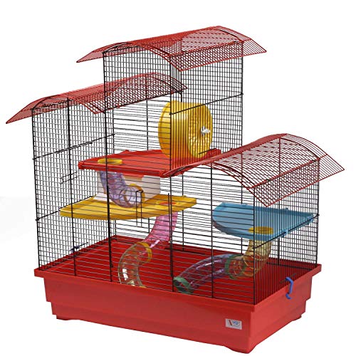 decorwelt Hamsterkäfige Rot Außenmaße 70x43x70 Nagerkäfig Hamster Plastik Kleintier Käfig mit Zubehör