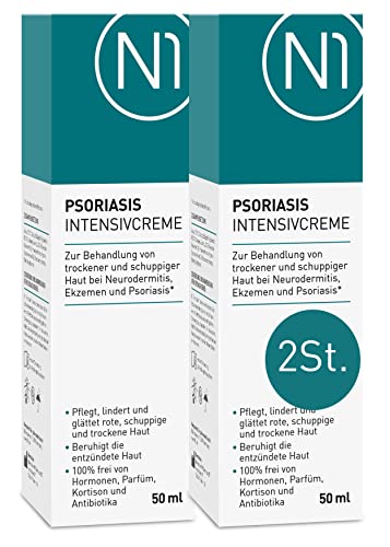 N1 Psoriasis Intensivcreme 2x50 ml - [Medizinprodukt] - Ekzem & Neurodermitis Creme - beruhigt, pflegt, lindert und glättet rote, schuppige, entzündete & trockene Haut - OHNE KORTISON