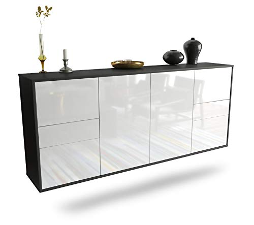 Dekati Sideboard Beaumont hängend (180x77x35cm) Korpus anthrazit matt - Front Hochglanz Weiß - Push to Open - Leichtlaufschienen