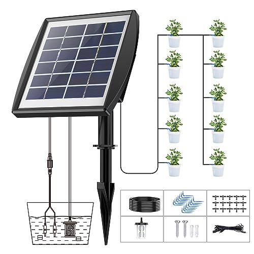 Solar Bewässerungssystem - Ankway 10M Solarbetriebenes Tropfbewässerungsset mit Wassersensor, Selbstbewässerungsgeräte mit Timer, Innen und Außenbewässerungssystem für Gewächshaus Garten Balkon Bonsai
