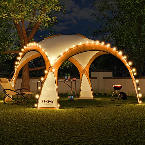 Swing & Harmonie LED Event Pavillon 3,6 x 3,6m DomeShelter Garten Pavillion inkl. Solarmodul Pavilion Designer Gartenzelt Camping Pavilon Partyzelt mit Beleuchtung (Orange)