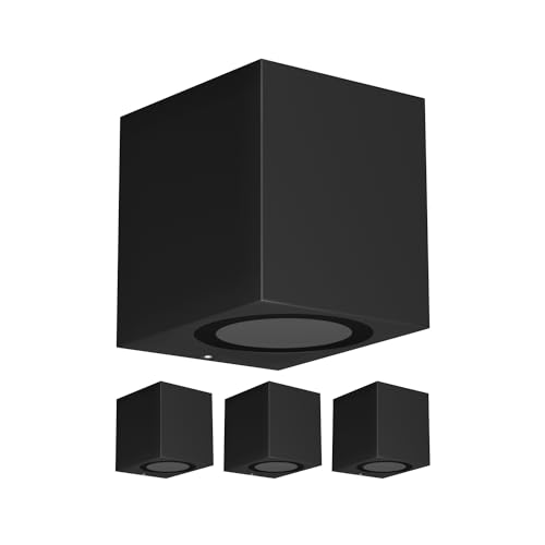 ledscom.de Wand-Außenleuchte ALSE Downlight, wetterfest, schwarz, Aluminium, eckig, inkl. GU10 LED Lampe (warmweiß, 3000K, 2W =24W, 200lm, 110°), 4 Stk.