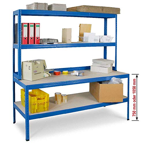 Packtisch / Werkbank mit Aufbau, HxBxT 900 x 1800 x 600 mm, blau