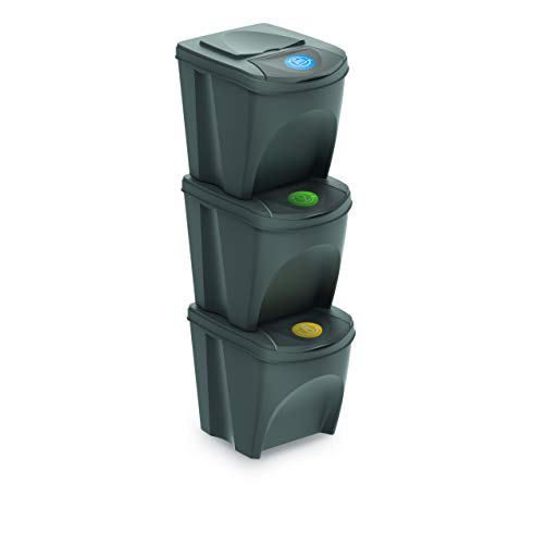 Mülltonne Sorti Box Sortibox Mülleimer Mülltrennsystem Abfall Segregation Müllsäcke Abfallbehälter Recycling Müllsortierer (3 x 25 L, Grauer Stein)