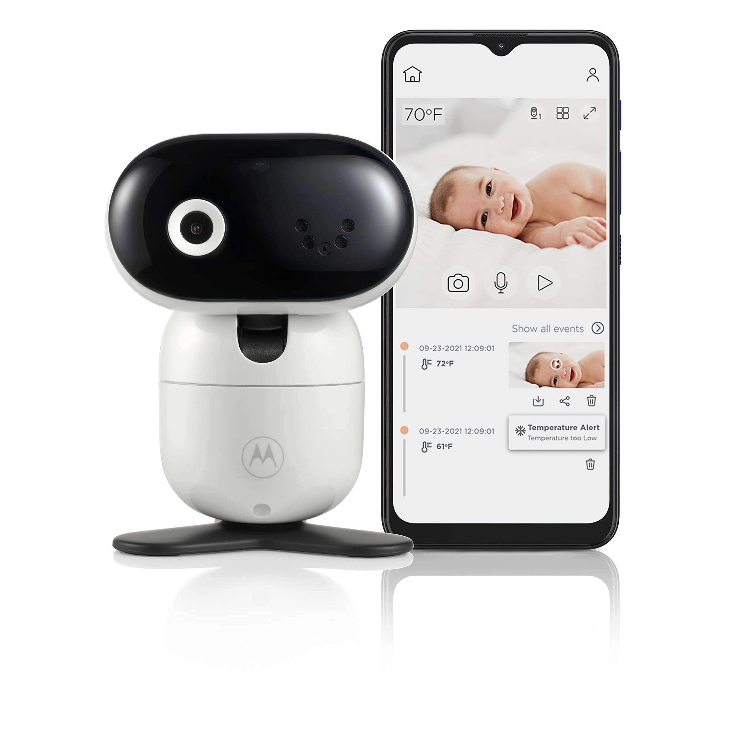 Motorola Nursery PIP1010 CON Baby Monitor-mit Kamera-Schwenken, Neigen, Zoomen und Nachtsicht-Wandhalterung-Motorola Nursery App-Raumtemperatur, Zwei-Wege-Kommunikation und Schlaflieder, Schwarz