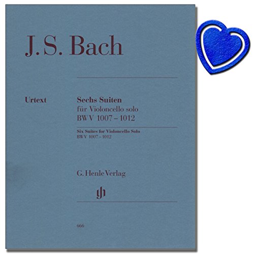 Johann Sebastian Bach - Sechs Suiten BWV 1007-1012 für Violoncello solo - Urtextausgabe, broschiert mit einer bezeichneten und einer unbezeichneten Streicherstimme - mit herzförmiger Notenklammer