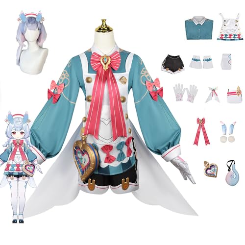 AOKLEY Anime Genshin Impact Sigewinne Cosplay Kostüm mit Perücke, Frauen Jacke Kleid Rollenspiel Kostüme, Halloween Karneval Party Up Anzug,Weiß,XL