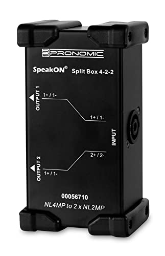 Pronomic Speakon Split Box 4-2-2 - Splitter/Merger für Speakon-Kabel - teilt 4-poliges Signal in 2x 2-polig auf - Original Neutrik-Buchsen - robustes Stahlgehäuse - schwarz