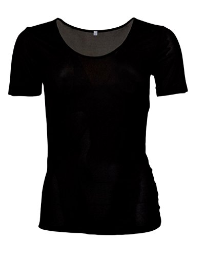 Damen Unterhemd kurzarm, 100% Seide, Foster-Natur, 92g/mÂ² Large Black