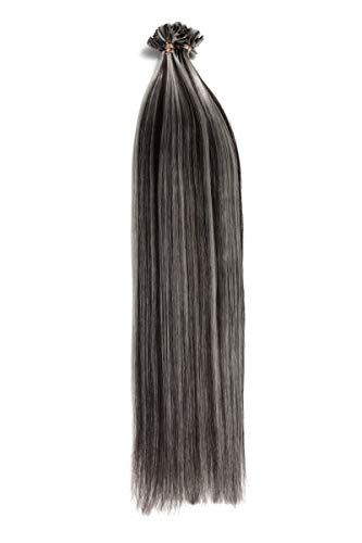 Gesträhnte Keratin Bonding Extensions aus 100% Remy Echthaar/Human Hair 100 0,5g 50cm Glatte Strähnen - U-Tip als Haarverlängerung und Haarverdichtung - Farbe: #100 Utip Hair 50 cm,0,5g,#1b/grau